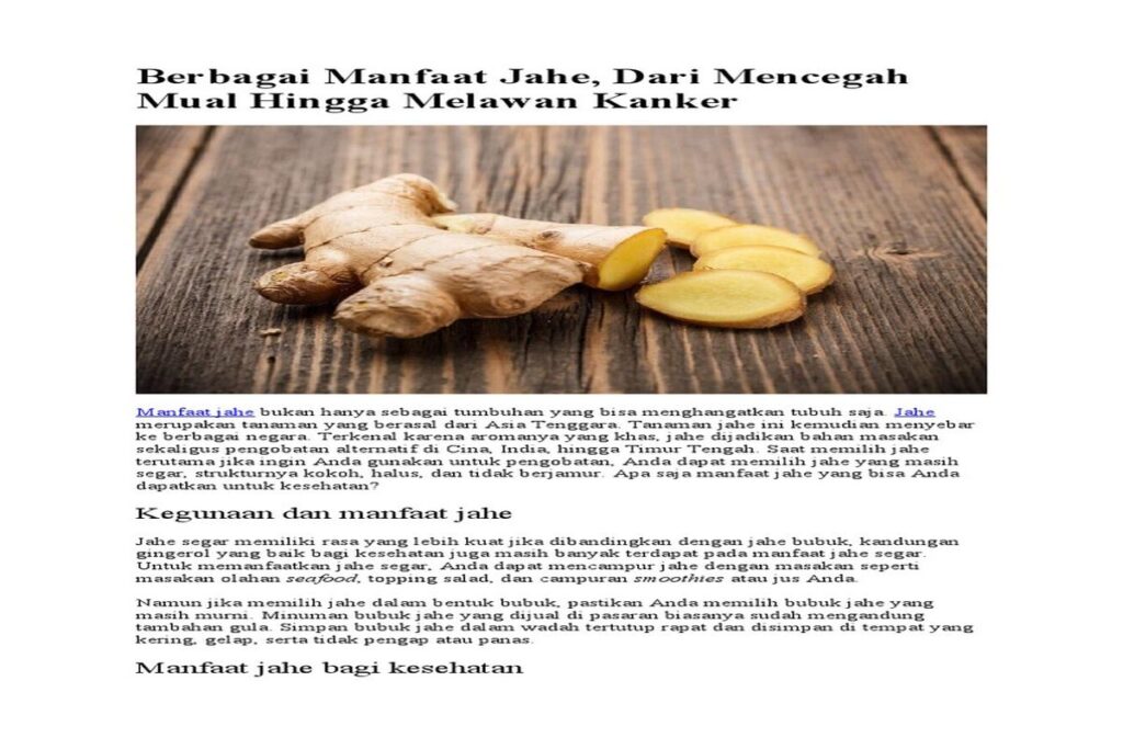 Manfaat Tanaman Obat Jahe